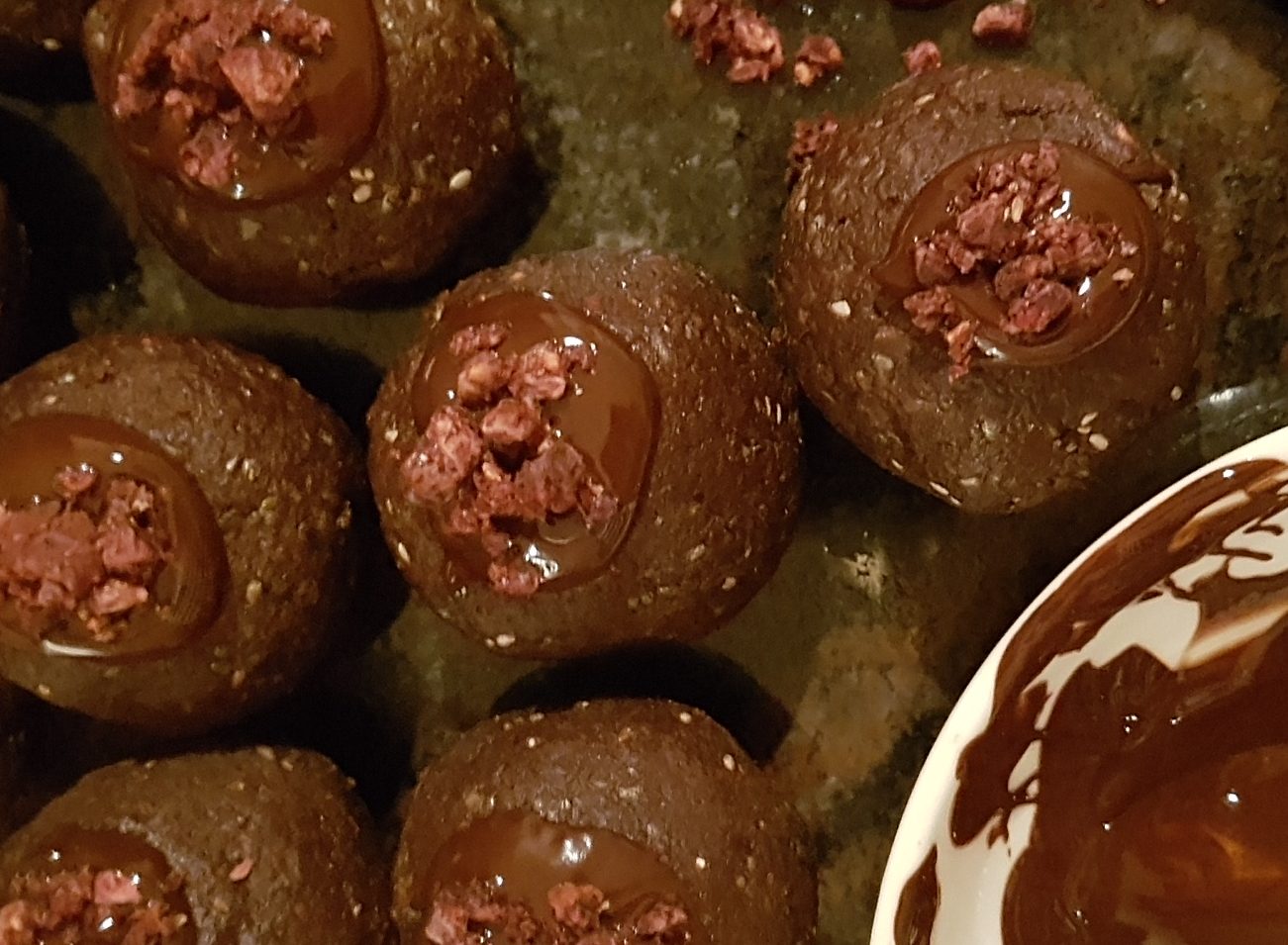 Low Carb Raspberry Dark Chocolate Bliss Balls