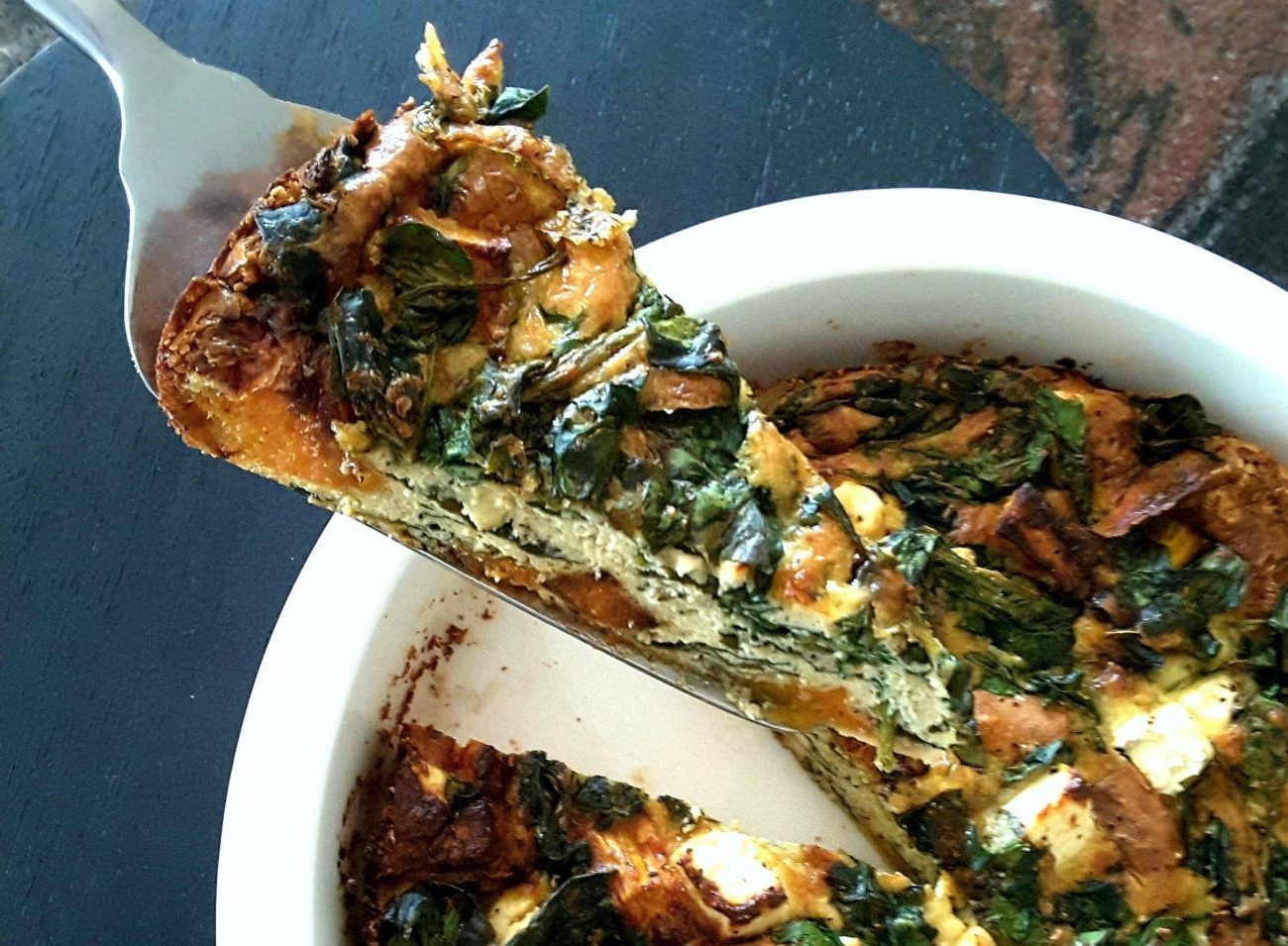 Low Carb Roasted Pumpkin Spinach and Feta Quiche