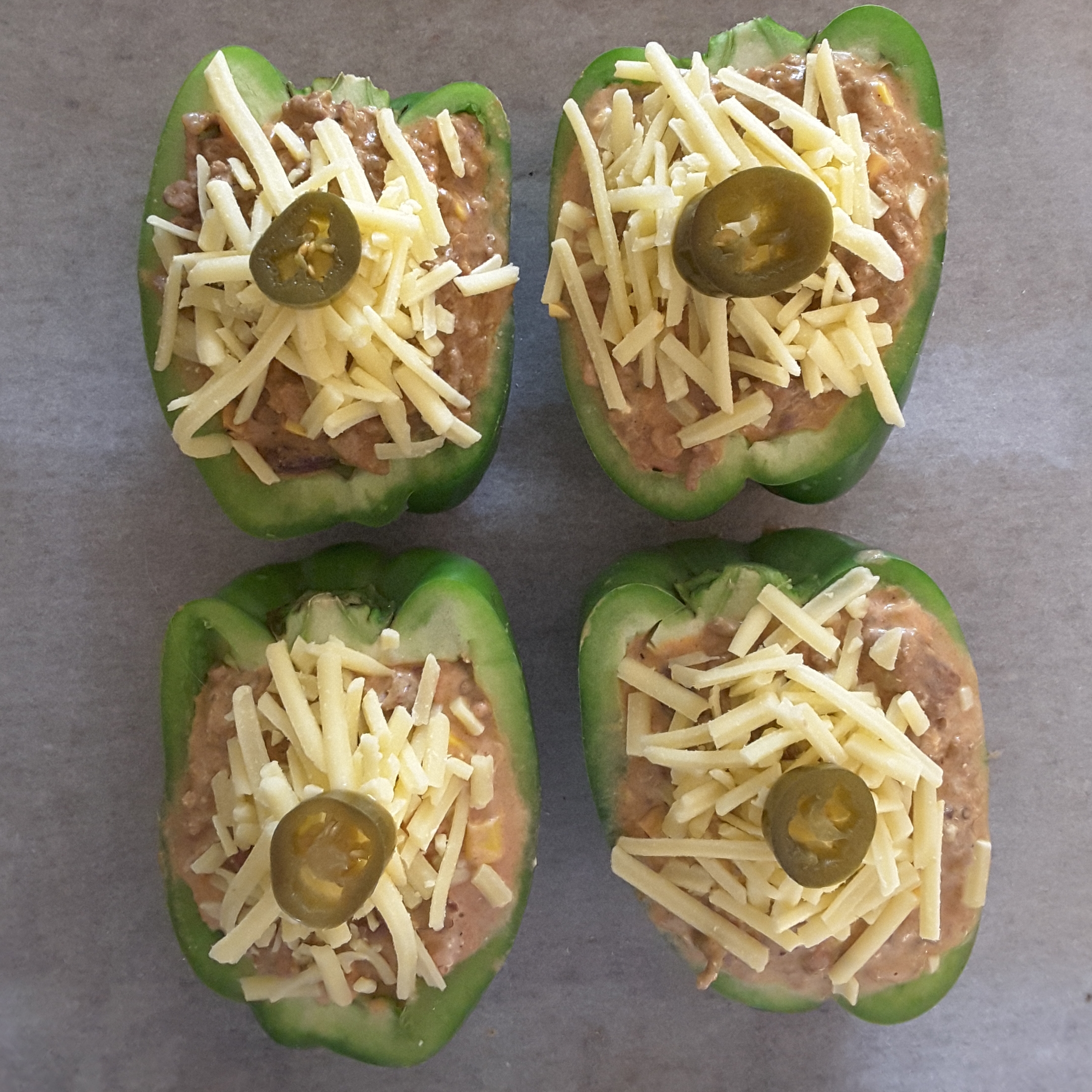 Low Carb Mexican Stuffed Peppers ready to go in the oven