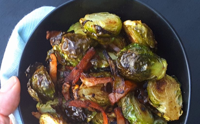 Oven Roasted Brussel Sprouts with Bacon and Onion