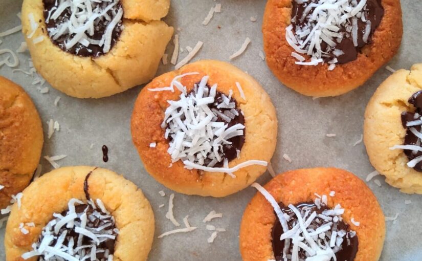 keto lamington thumbprint cookie